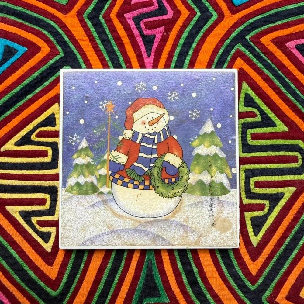Vintage Christmas‎ snowman coaster set ☃️